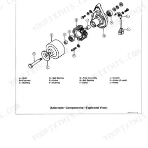 John Deere 650, 750: Exploded view diagram of charging system alternator components with parts list.