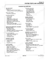 John Deere 650, 750 troubleshooting chart for engine malfunctions including starting, power, and oil pressure issues.