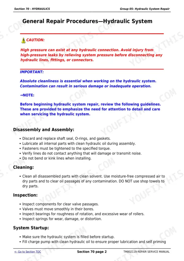 John Deere 7185J–7225J Repair Manual — hydraulic system repair, p. 658