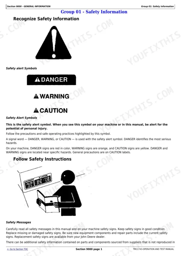 John Deere 744K Loader Operation and Test Manual - General Information and PIN Locations