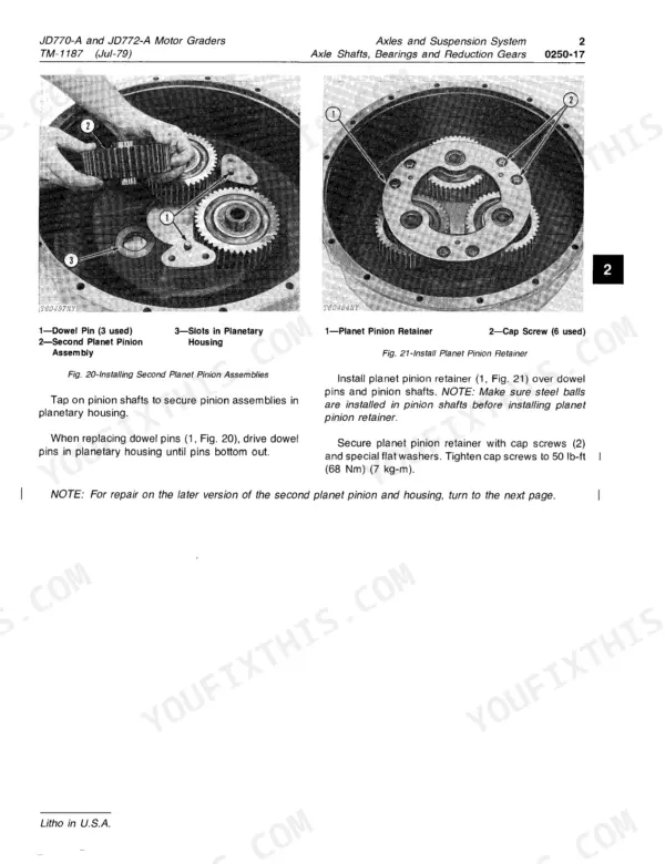 John Deere 770A technical repair manual - Wheels, Axles and Suspension System, Pin (3 used)