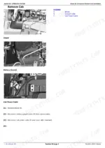 John Deere 8310RT cab removal procedure, with its mounting and connection points called out.