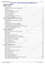 Contents page of the John Deere 8310RT track frame and components section, listing its groups.