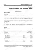 John Deere 840, 940, 1040, 1140 specifications page showing serial number locations, engine bore, stroke, and torque.