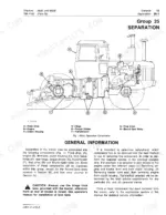 john-deere-8430-8630-tractors-technical-manual-tm1143-exploded-view-19.webp John Deere 8430, 8630 tractor separation diagram showing engine, clutch housing, torque divider, and transmission components.