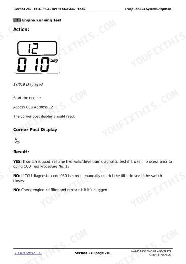 John Deere 9100 diagnosis and tests technical manual - Electrical Operation, Tests and Schematics, Section 240 - ELECTRICAL OPERATION AND TESTS