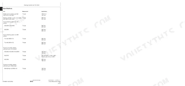 John Deere AS-2025, AS-2035, AS-2035N, AS-2045, AS-2060, MS-2025, MS-2035, MS-2045 steering cylinder and tie rod torque specs.