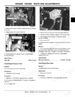 John Deere CS, CX, Gator CS, Gator CX FE250D engine throttle adjustment, fuel pump pressure and flow test procedures.