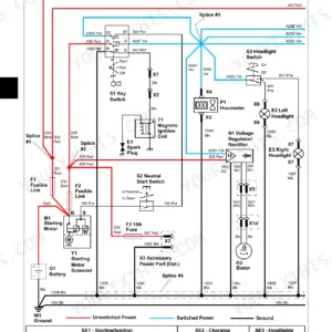 John Deere CS, CX, Gator CS, Gator CX standard electrical wiring schematic showing ignition, starting, and lighting circuits.