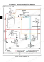 john-deere-g100-g110-garden-tractors-technical-manual-tm2020-wiring-84.webp John Deere G100, G110 electrical schematic showing starting, ignition, and interlock circuits with switches and relays.