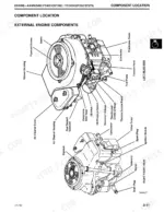 John Deere GT242, GT262, GT275 Kawasaki engine component location diagram showing external engine parts.