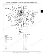 john-deere-gx255-to-gx345-garden-tractors-technical-manual-tm1973-exploded-view-29.webp John Deere GX255, GX325, GX335, GX345 Kawasaki FH531V engine carburetor exploded view and component list.