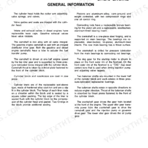 John Deere JD401-C, JD401-C Loader and Backhoe Loader basic engine general information, describing cylinder and piston components.