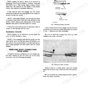 John Deere JD510 starting circuit troubleshooting and procedure for removing female and male electrical body connectors.