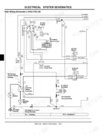 john-deere-l100-to-l130-lawn-tractors-technical-manual-tm2026-wiring-216.webp John Deere L100, L110, L120, L130 main electrical wiring schematic showing key switch, PTO, brake switch, and battery.