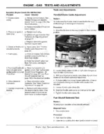 john-deere-la100-to-la150-tractors-technical-manual-tm2371-procedures-27.webp John Deere LA100-LA150 engine troubleshooting table, throttle cable adjustment procedure, and choke rod diagram.