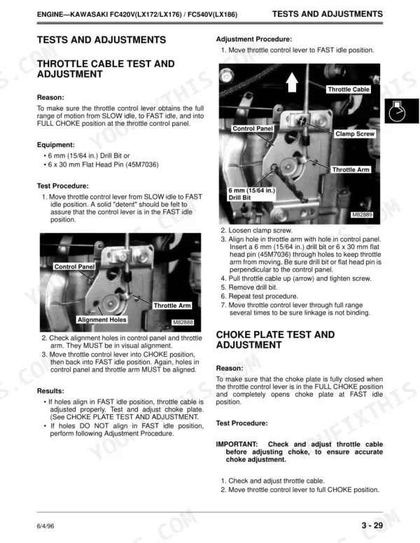 John Deere LX172, LX173, LX176, LX178, LX186, LX188 throttle cable and choke plate test and adjustment procedure.