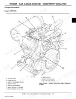 john-deere-x700-to-x728-select-ultimate-series-tractors-technical-manual-tm2349-exploded-view-31.webp John Deere X700, X720, X724, X728 gas engine FD671D component location diagram showing throttle, sensors, and ignition.