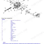 John Deere X710, X730, X734, X738, X739 exploded view diagram for charge pump disassembly and assembly parts list.