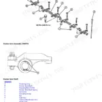 John Deere X740, X744, X748, X749 exploded view of 3TNV76 diesel engine rocker arm assembly and shaft components.