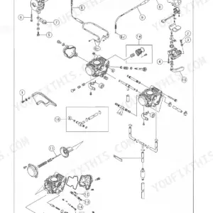 Kawasaki BRUTE FORCE 650 4x4, KVF 650 4x4, KVF650-D1, KVF650-E1, KVF650D6F, KVF650E6F, KVF650D7F, KVF650E7F, KVF650D8F, KVF650E8F, KVF650D9F, KVF650E9F fuel system carburetor exploded view diagram.