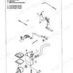 Kawasaki Mule 2500, 2510, 2520 (KAF620): Exploded view of fuel system, air cleaner assembly, and throttle linkage components.