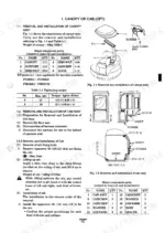 Kobelco SK15SR, SK20SR canopy and cab removal and installation procedures, torque tables, and component diagrams.