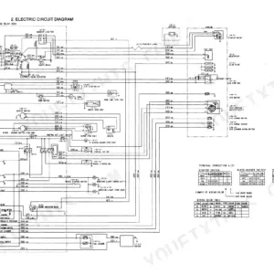 Kobelco SK15SR, SK20SR electric circuit diagram showing battery, starter, fuse box, and terminal connection list.