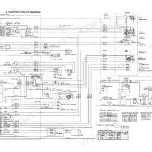 Kobelco SK25SR, SK30SR, SK35SR electric circuit diagram showing engine, fuse box, switches, and wiring color table.