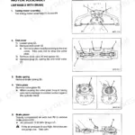 Komatsu PC75UU-2 swing motor LMF40AB-2 disassembly procedure, including end cover, brake spring, valve plate, and piston removal.