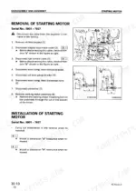komatsu-pc75uu-2-crawler-excavator-shop-manual-sebm001302-procedures-224.webp Komatsu PC75UU-2 starting motor removal and installation procedure with component diagrams and cable adjustment dimensions.