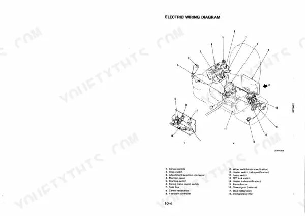 Komatsu PC75UU-2 electric wiring diagram showing cab switches, monitor panel, fuse box, and controller component locations.