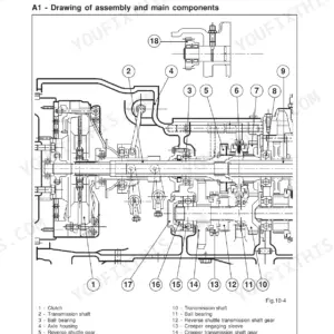 Landini 5860, 7860, 6860, 8860 Evolution, DT: Exploded view diagram of engine-gearbox axle assembly and transmission components.
