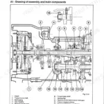 Landini Atlantis 70-100, Ghibli 80-100 engine-gearbox axle assembly diagram showing clutch, transmission shafts, and gears.