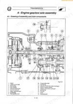 Landini Atlantis 70-100, Ghibli 80-100 engine-gearbox axle assembly diagram showing clutch, transmission shafts, and gears.