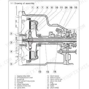 Landini Globus 55/65/80 clutch assembly diagram with numbered components and parts list.