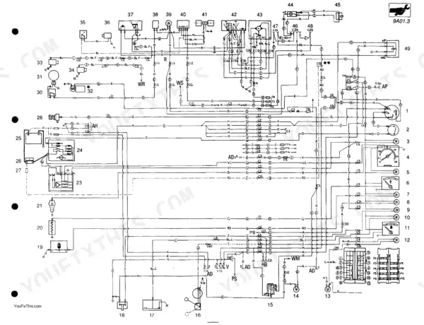 Massey Ferguson 3000, 3100, 3050, 3060, 3065, 3070, 3080, 3095, 3115, 3120, 3125, 3140, 3000/3100 electrical wiring diagram.