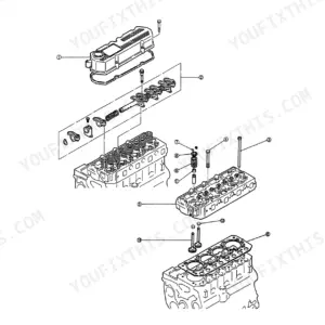 Mitsubishi S3L, S3L-T, S3L2, S3L2-T, S4L, S4L-T, S4L2, S4L2-T exploded view of cylinder head and valve mechanism components.