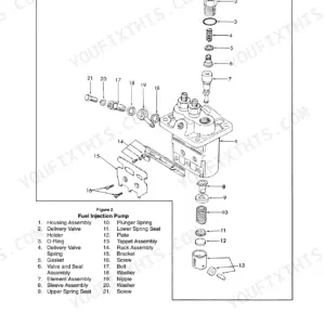 New Holland 1215, 1120, 1220, F1215 exploded view diagram of the fuel injection pump and component parts list.