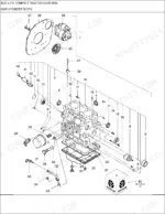 new-holland-1925-compact-tractor-parts-catalog-engine-parts-73.webp New Holland 1925, 1925 3 CYL exploded view diagram of the cylinder block, oil filter, and starter motor assembly.