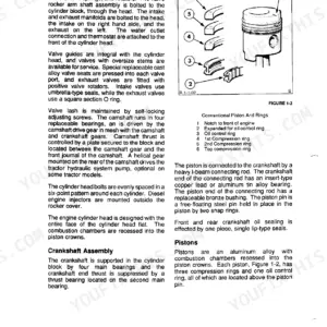New Holland 250C, 260C, 345D, 445D, 545D engine systems manual showing piston and ring assembly diagram and description.