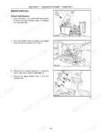 New Holland 3415 engine cylinder head removal procedure, hood, coolant drain, and air cleaner assembly diagrams.