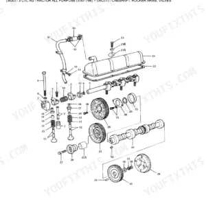 Ford New Holland 3430, 3930, 4130, 4630 exploded view of camshaft, rocker arms, and valves.