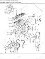 new-holland-4630-3-cylinder-ag-tractor-parts-catalog-engine-parts-204.webp New Holland 4630 exploded view of engine cylinder block, head, and related components with numbered parts list.