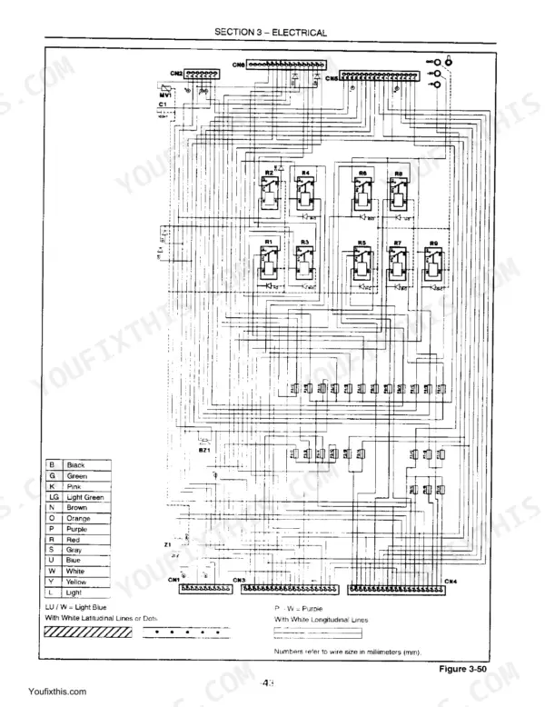 New Holland 555E, 575E, 655E, 675E, E Series Backhoe Loader, 9624515DS, 9624666DS, 9624714DS electrical wiring diagram 3-50