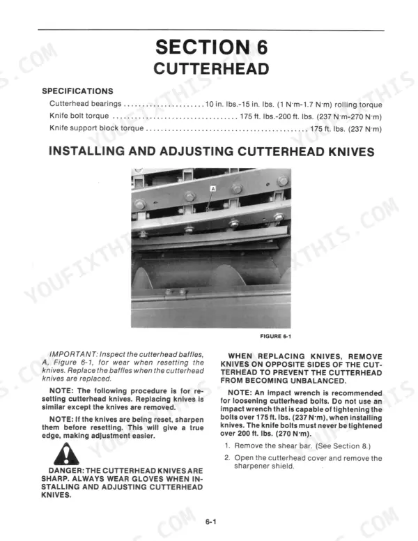 Ford New Holland 790 cutterhead torque specs and knife installation adjustment procedures.