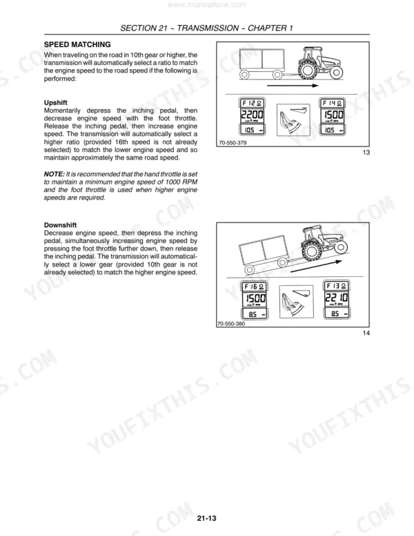 New Holland 8670-8970 Powershift transmission speed matching description, Section 21