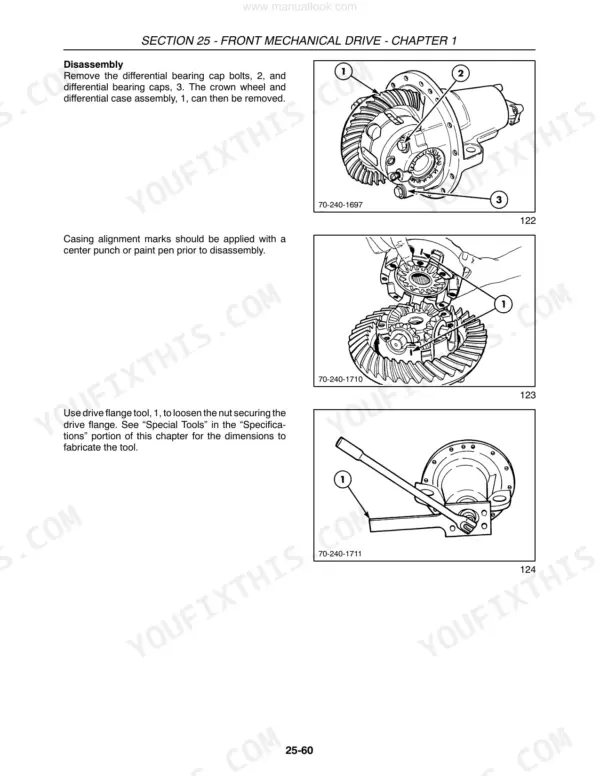 New Holland 8670-8970 front mechanical drive differential bearing cap disassembly, Section 25