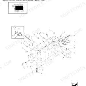 New Holland 8670A, 8770A, 8870A, 8970A exploded view diagram of engine block plugs and related components.