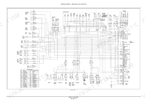 New Holland Boomer 20, Boomer 25 electrical wiring diagram showing harnesses, connectors, and wire color codes.